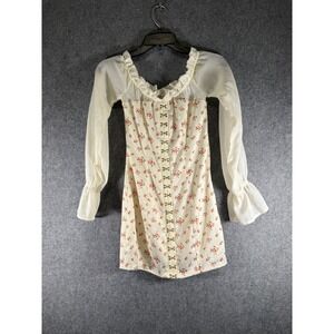 EGGIe Floral Print Corset Style Mini Dress Off Shoulder Ruffle Sleeve XS coquett